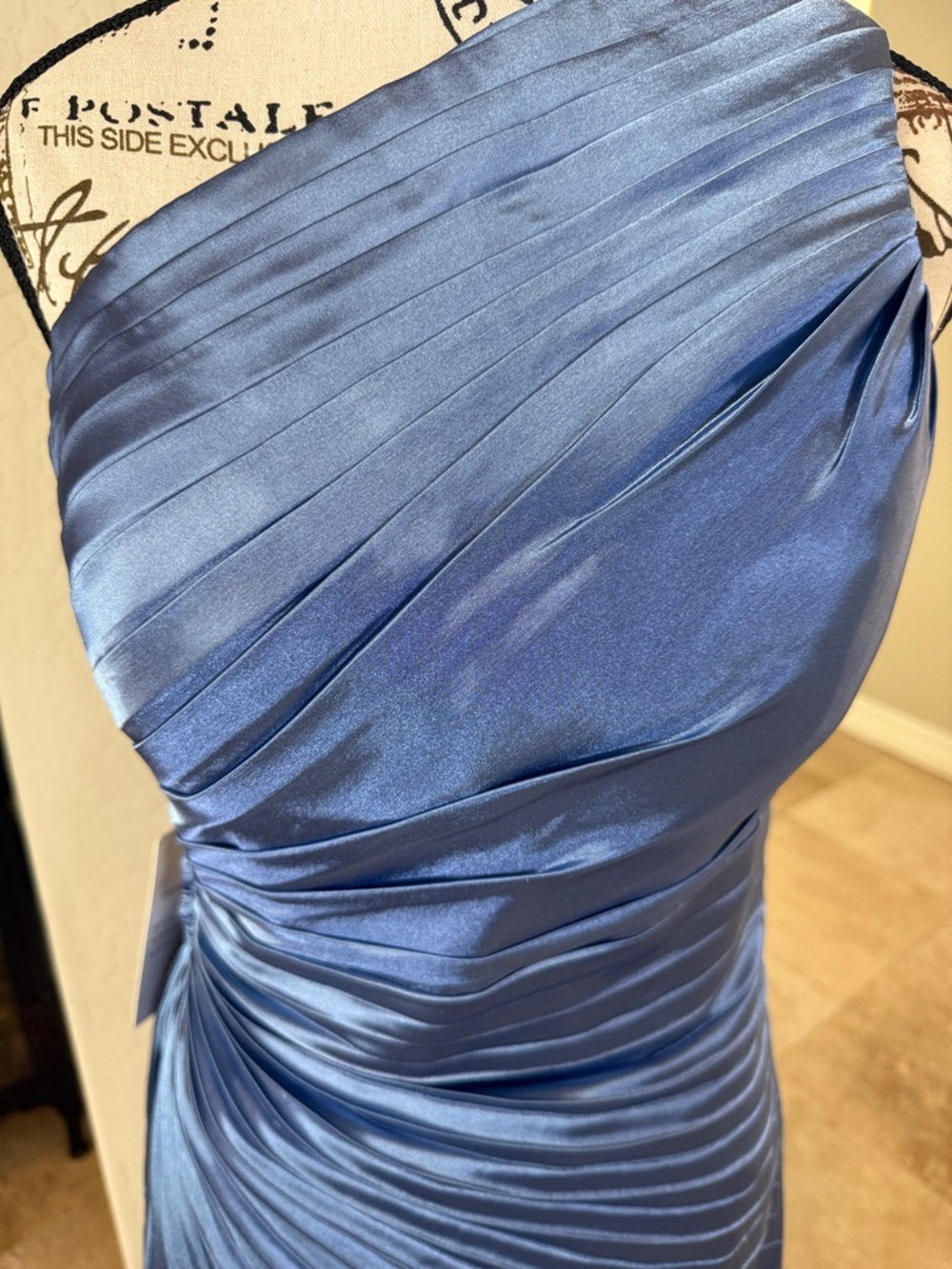Faeriesty One-Shoulder Blue Satin Pleated Evening Dress with side cut out SZ 4 - Picture 7 of 9